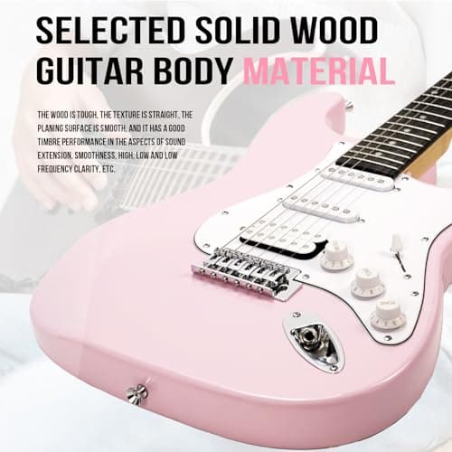 Soulmate 39 Inch Full Size Electric Guitar Starter Kit for Beginners Solid Body, HSS Pickups with 15W Amp, Gig Bag, Capo, Strap, Strings, Cable, Picks (Right-Handed,Pink)