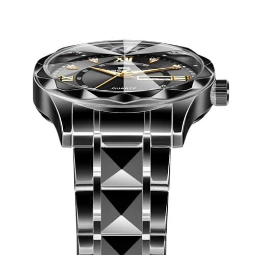 Credrio Watch for Men Stainless Steel Waterproof Diamond Business Dress Analog Quartz Luminous Date Two Tone Luxury Casual Wrist Watch