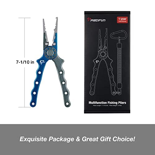 Piscifun Fishing Pliers, Saltwater Fishing Pliers with Split Ring, Fish Hook Remover, Corrosion Resistance Fly Fishing Pliers with Braid Cutters, Sheath and Lanyard, Fishing Gear Gifts for Men