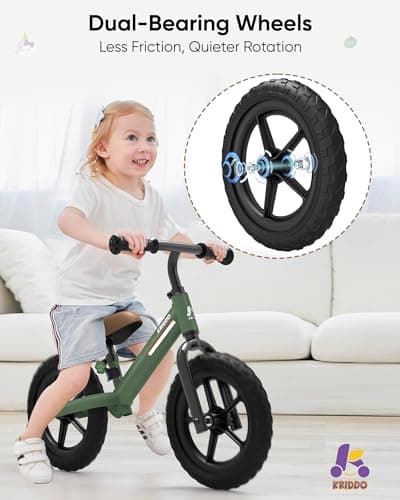 KRIDDO Toddler Balance Bike 2 Year Old, Kids Balance Bike for 2-5 Years Old, Dual Bearing for Smoother Riding, Adorable Plate, Adjustable Seat and Handlebar, Toddler Bike Gifts Age 2-3, Green