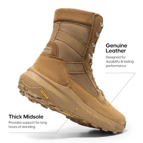 NORTIV 8 Men's Breathable Tactical Military Work Boots Side Zipper Leather Lightweight Hiking Motorcycle Combat Boots 8 Inches Peakforce