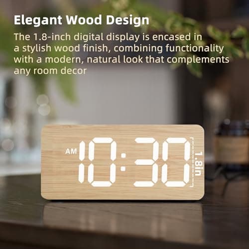 uscce Wooden Digital Alarm Clocks for Bedrooms: Dimmable Dual Alarm Clock with Large Numbers for Bedside Desk - Loud Alarm for Heavy Sleepers with Volume Control - Wood Decor & Gifts