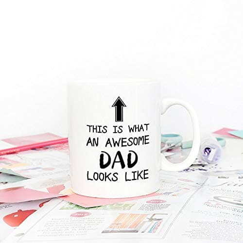 5Aup Christmas Gifts Funny Dad Coffee Mug, This Is What an Awesome Dad Looks Like, 11Oz Novelty Cups from Child Daughter Son Kids, Birthday Gifts for Father Husband Men