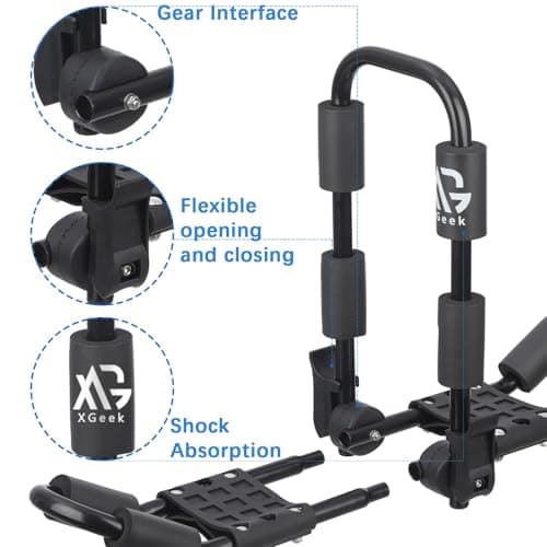 XGeek Kayak Roof Rack 4-in-1 Set of 2 for Kayak, Surfboard, Canoe and Ski Board Rooftop Mount Carrier Folding Adjustable Bilateral J-Style Rack on SUV, Car and Truck