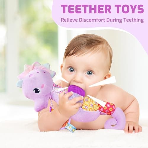 Multi-Sensory Seahorses Toys with Crinkle, Rattle and Textures, for Tummy Time Newborn 0-3-6-12 Months Girls Gifts - Purple Sumobaby Baby Toys Musical Stuffed Animal Activity Soft Toys with Mirror B0FSKSCRGH