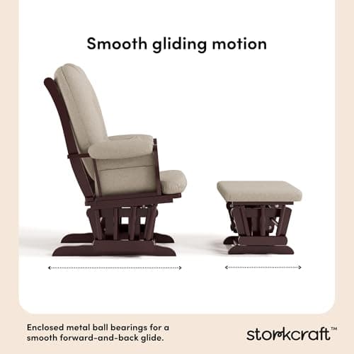 Storkcraft Tuscany Custom Glider and Ottoman with Free Lumbar Pillow (Espresso/Taupe Swirl) - Cleanable Upholstered Comfort Rocking Nursery Chair with Ottoman