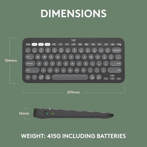 Logitech Pebble Keys 2 K380s, Multi-Device Bluetooth Wireless Keyboard with Customizable Shortcuts, Slim and Portable, Easy-Switch for Windows, macOS, iPadOS, Android, Chrome OS - Tonal Graphite