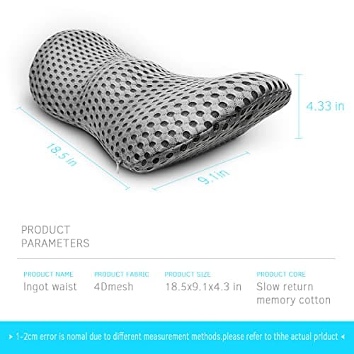 Lumbar Support Pillow for Office Chair, Memory Foam Lumbar Pillow for Lower Back Pain Relief (Grey)