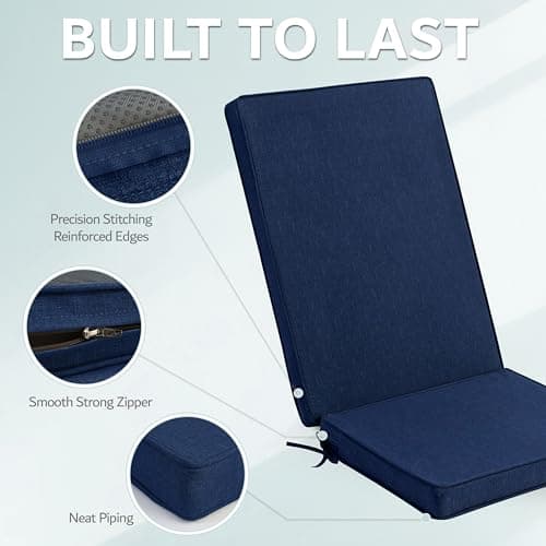 Adirondack Chair Cushions Set of 2 - Removable Covers, Water-Repellent & Fade-Resistant Faux Linen, Securing Straps, Non-Slip Bottom, Fit for Most Outdoor Adirondack & Rocking Chairs - Navy