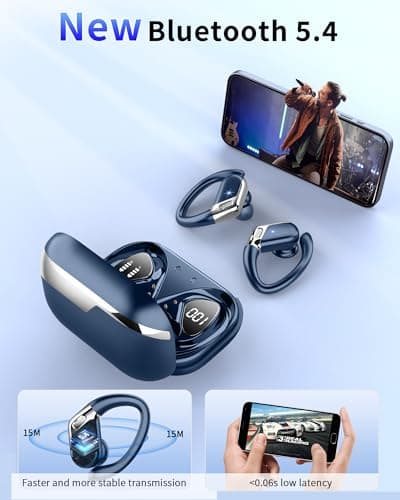 Wireless Earbud, Bluetooth 5.4 Headphones IP7 Waterproof for Sport, 50H Running Wireless Earphones with ENC Noise Cancelling Mic, Deep Bass Over Ear bud with Earhooks for Android, iOS, Workout, Gym