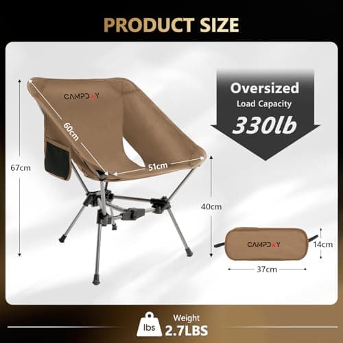 Camping Chair Backpacking Portable Hiking Ultralight Small Lightweight Folding Chair for Outdoor Camp Beach Picnic Concert, Supports 330lbs (Khaki,1PCS)