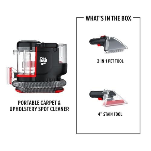 Dirt Devil Portable Spot Cleaner Machine for Carpet and Upholstery, Powerful Suction Spot Cleaning Machine with Versatile Tools, Pair with Dirt Devil Portable Spot Cleaner Solution