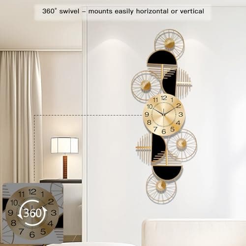 Large Wall Clock,Modern Silent Non-Ticking Metal Wall Art Wall Clocks Battery Operated, Horizontal or Vertical Hanging Clock for Living Room, Kitchen, Bedroom, or Office Wall Decor (40")