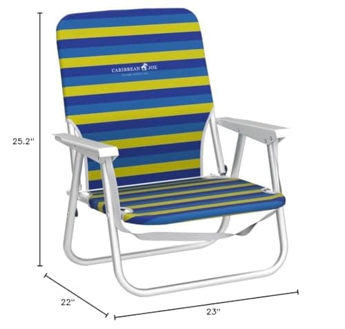 CARIBBEAN JOE Folding Beach Chair, 1 Position Lightweight and Portable Foldable Outdoor Camping Accessories with Carry Strap (Bold Stripe, 200lbs Capacity)