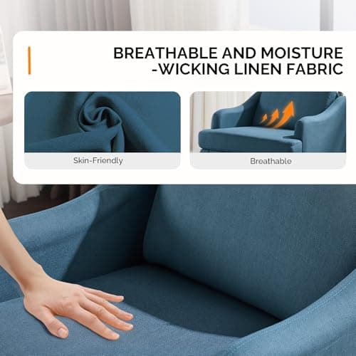 VINGLI Linen Fabric Accent Chair Navy Blue, Modern Upholstered Armchair, Comfy Sofa Chair Living Room Bedroom Furniture for Apartment
