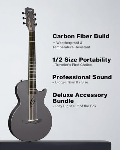 Enya Nova Go Carbon Fiber Travel Acoustic Guitar | 1/2 Size Lightweight Moisture-Proof Guitara | Adult & Beginner Portable Guitar with Gig Bag & Accessories (Black)
