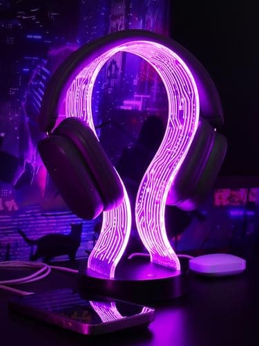 PCB Pattern Acrylic Headset Stand with 1 USB and 1 Type-C Charging Ports, Gifts for Men Boy Father Dad and DJ Music Lovers CoolGift Mart Light Up Headphone Stand, Gifts for Gamers B0DGKV973D