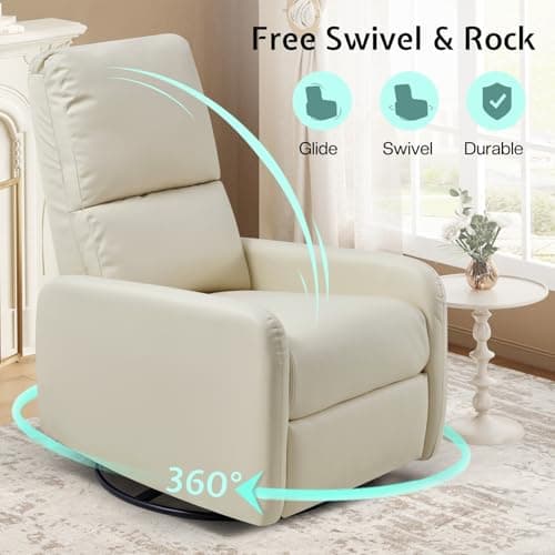 Jocisland Swivel Glider Rocking Recliner Chair for Adults, Nursery Rocker Reclining, Comfy Upholstered Single Sofa Armchair for Living Room Bedroom Nursing, Leather Cream