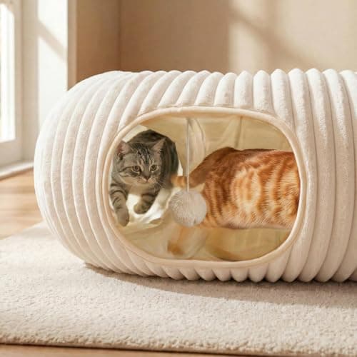 Cat Tube with Kitten Toys for Indoor Kittens, Collapsible Play Tunnel, Cat Gifts Cat Tunnel Bed with 40 Pcs Interactive Cat Toys, White B0FB9CN22D