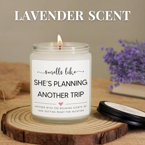 Cool Gifts for People Who Travel, Birthday, Vacation, Christmas Gift for Traveler Women Friend, 50Hr Burn, 7oz Soy Wax Candle Travel Gifts for Women, Funny Travel Lover Candle, Lavender Scent B0DGBQ1H1B