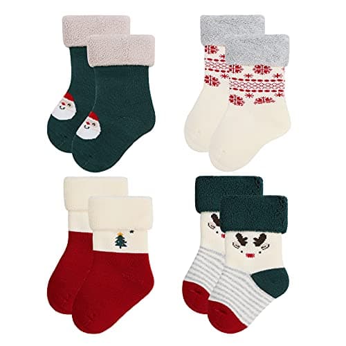 Baby Christmas socks 4 Pack 3-6 -12-18-24 months for boy girl babies Infant cotton fuzzy sock Gifts