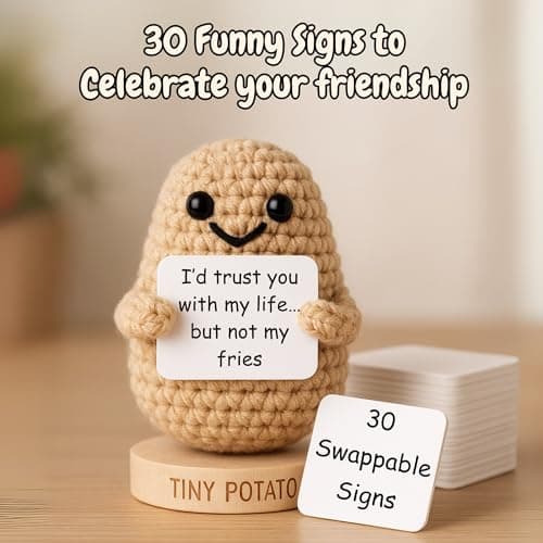 Funny Friendship Gifts for Women Men - Sassy Tiny Crochet Potato with 30 Uplifting Hilarious Cards for Friends, Bestie, BFF, Bestfriend, Coworkers - Best Friend Birthday Present Idea for Women, Her