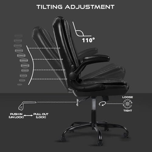 VITESSE Ergonomic Office Chair with Flip-up Armrests, Big and Tall Leather Executive Office Chair, High Back Lumbar Support Home Computer Desk Chair, Heavy and Duty Computer Chair (Black)