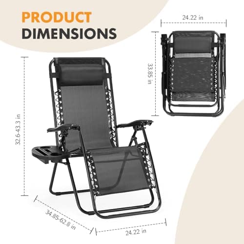 NEWBULIG Zero Gravity Chair Set of 2, Lounge Chair Folding Portable Adjustable Camping Reclining Chairs with Adjustable Pollow, Mesh Back, Cup Holder Trays Lawn Patio Chair for Pool Beach