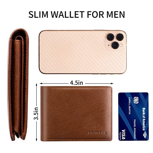 Sigtrenx Leather Wallets for Men, Genuine Leather Mens Wallets Bifold Rfid Blocking with 2 ID Windows