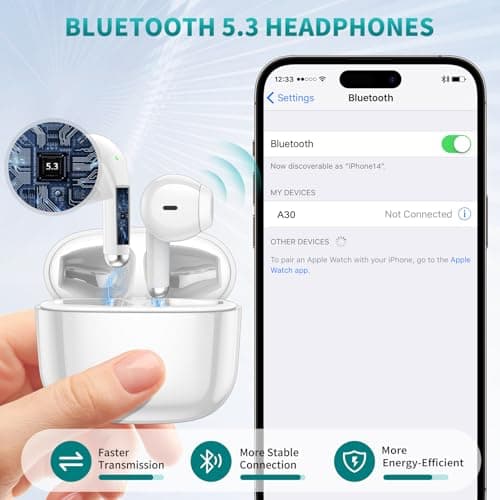 ACAGET Wireless Earbuds for iPhone 17 16 Pro Max Air 15 14 13 12 11 XR XS Bluetooth 5.3 Headphones Noise Isolation Earphones for Galaxy S25 S24 Ultra S23 S22 HiFi Bass Stereo Earphone for Google Pixel