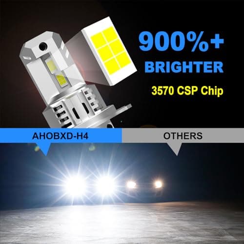 AHOBXD H4 Light Bulbs Hi/Low Beam Super Bright Upgraded 900% 85000LM Brightness 6500K White H4/9003 Bulbs 1:1 Halogen Size Cooling Fan Plug and Play Fog Light Direct Fit Pack of 2
