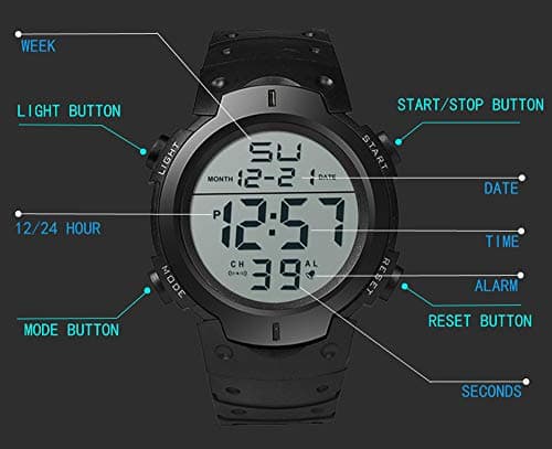 ALINKER Men's Simple Digital Military Watches Large Face Sport Electronic LED Double Time Waterproof Wrist Watches for Men with Stopwatch Alarm LED Backlight