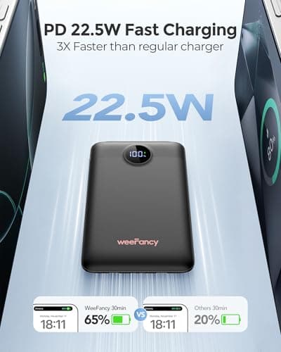 Mini Portable Charger with Built-in Cables 22.5W Fast Charging Power Bank USB-C Small Battery Pack 10000mAh Travel Essential Slim Battery for iPhone 17/16/15/14, Samsung 25/24, and More