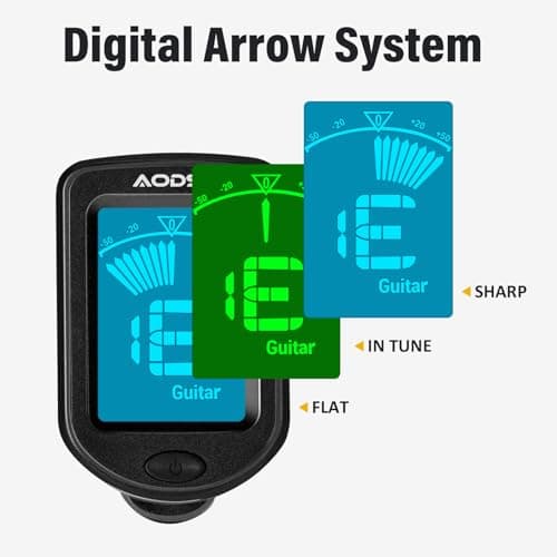 Aodsk Clip-on Guitar Tuner for String Instrument,Digital Electronic Tuner,Large Clear LCD Display,Rotatable,Suitable for Acoustic Guitar,Ukulele,Bass,Violin and Chromatic,with 10 Guitar Picks
