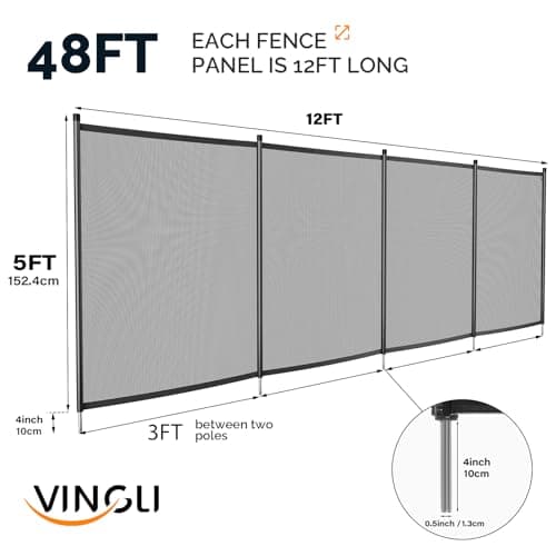 VINGLI Pool Fence 5Ft x 48Ft Swimming Pool Fence in Ground Pool Safety Fencing, Black