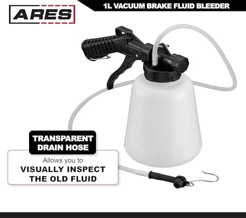 ARES 70923 - Vacuum Brake Fluid Bleeder - 1-Liter Vacuum Fluid Extractor - Hanging Hook and Locking Trigger Allows for Hands Free Operation