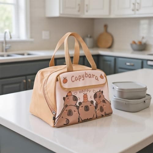 LUUTUUORA Capybara Lunch Bag Women, Insulated Lunch Box for Women, Reusable 10L LunchBox Multi-Pockets Cute Lunch Tote for Work Picnic Travel or Gifts-Capybara