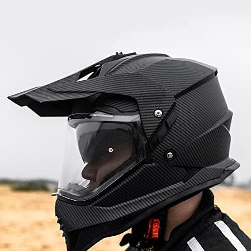 ILM Dual Sport Adventure Motorcycle Helmet with Pinlock Compatible Sun Visor Snowmobile ATV Dirt Bike Off Road Casco Model WS902 (Carbon Fiber, L)