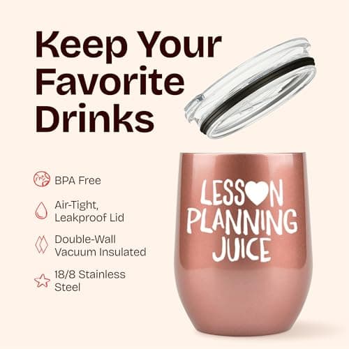 KLUBI Teacher Birthday Gifts for Women - Lesson Planning Juice Wine Tumbler 12oz with Lid and Straw - College Graduation Gifts for Teachers, Student Teacher Congratulations, Cute New Teacher's Gift