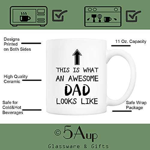 5Aup Christmas Gifts Funny Dad Coffee Mug, This Is What an Awesome Dad Looks Like, 11Oz Novelty Cups from Child Daughter Son Kids, Birthday Gifts for Father Husband Men