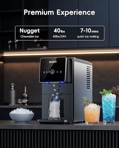ecozy Nugget Ice Makers Dispenser 40 lbs Per Day Pebble Sonic Ice Machine Countertop, Touch-Free Ice, Self-Cleaning, Mistalo Drop Slim for Home Kitchen Office