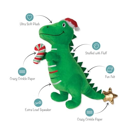 Fringe Studio Pet Toy, REX-MAS is HERE! Green Rex Plush Dog Toy, PetShop Collection (314629) B0FQK351MN