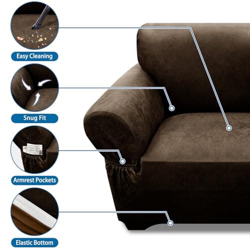 Pfrstuv Couch Cover Leather Look 3 Seater Couch Sofa Cover 1-Piece Sofa Slipcover Stretch Furniture Protector with Elastic Bottom & Pockets(Sofa, Coffee)