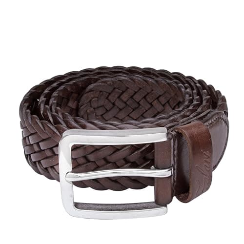 Falari Men's Braided Belt 100% Genuine Leather Stainless Steel Buckle 35mm