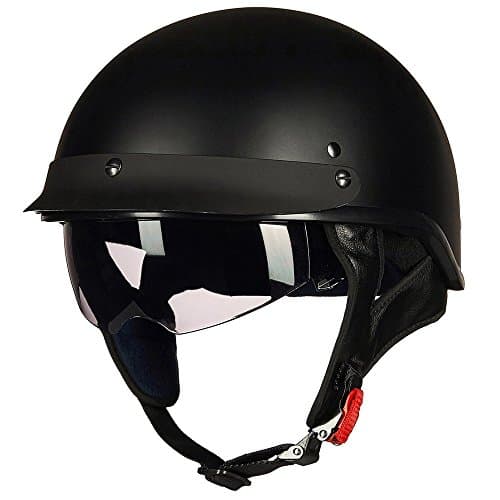 ILM Half Helmet Motorcycle Open Face Sun Visor Quick Release Buckle DOT Approved Cycling Motocross Suits Men Women 205V (M, Matt Black)