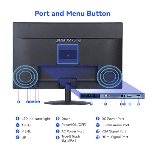 Touchscreen Monitor 21.5" FHD 1080P Multi-Touch Screen HDMI VGA Type-B Dual Speakers,75Hz,VESA,Brightness 300cd/m²,Tilt Adjust,PC Office Laptop Business Computer Desktop Touch Display