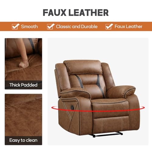 EBELLO Faux Leather Recliner Sofa Furniture Set for Living Room, Recliner Chair, Manual Loveseat, 3 Seat Recliniing Sofa Couch Set for Meeting Room, Brown