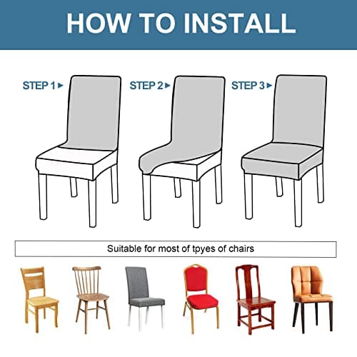 Genina 100% Waterproof Chair Covers for Dining Room Set of 4, Stretch Parson Chair Slipcovers for Kitchen Chairs, Washable Chair Protectors, Leaves-Warm Gray
