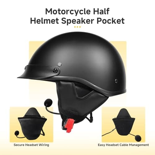 Moman HEB Half Helmet Speaker Pockets, Ear Pads for Motorcycle Helmet Headset Motorbike Headphone Helmet with Narrow or Wide Straps Blocks Wind Noise & Cold