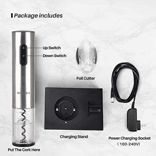 Secura Electric Wine Opener, Automatic Electric Wine Bottle Corkscrew Opener with Foil Cutter, Rechargeable (Stainless Steel) B01261VEOG